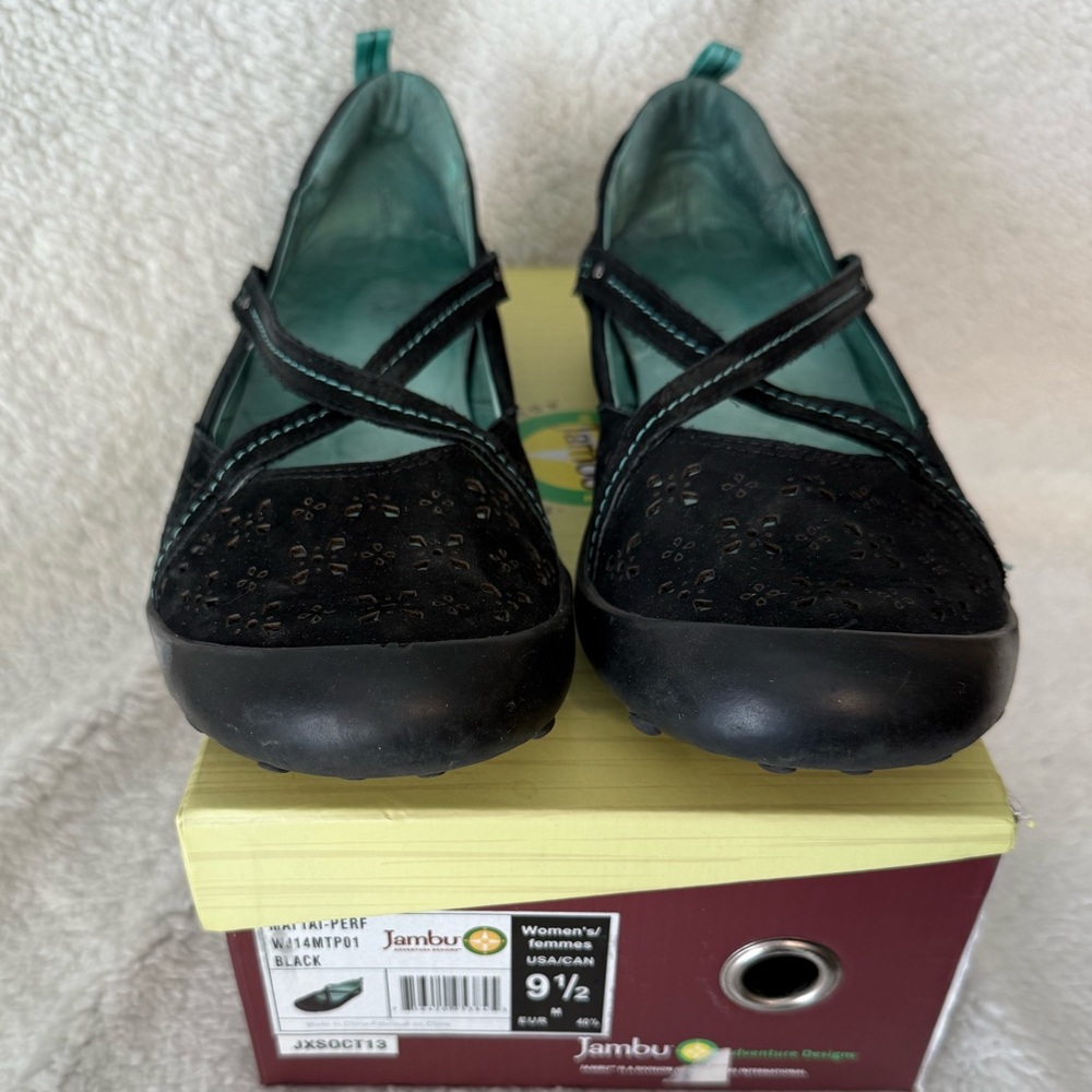 Jambu Women's Black Floral Mary Jane Flats